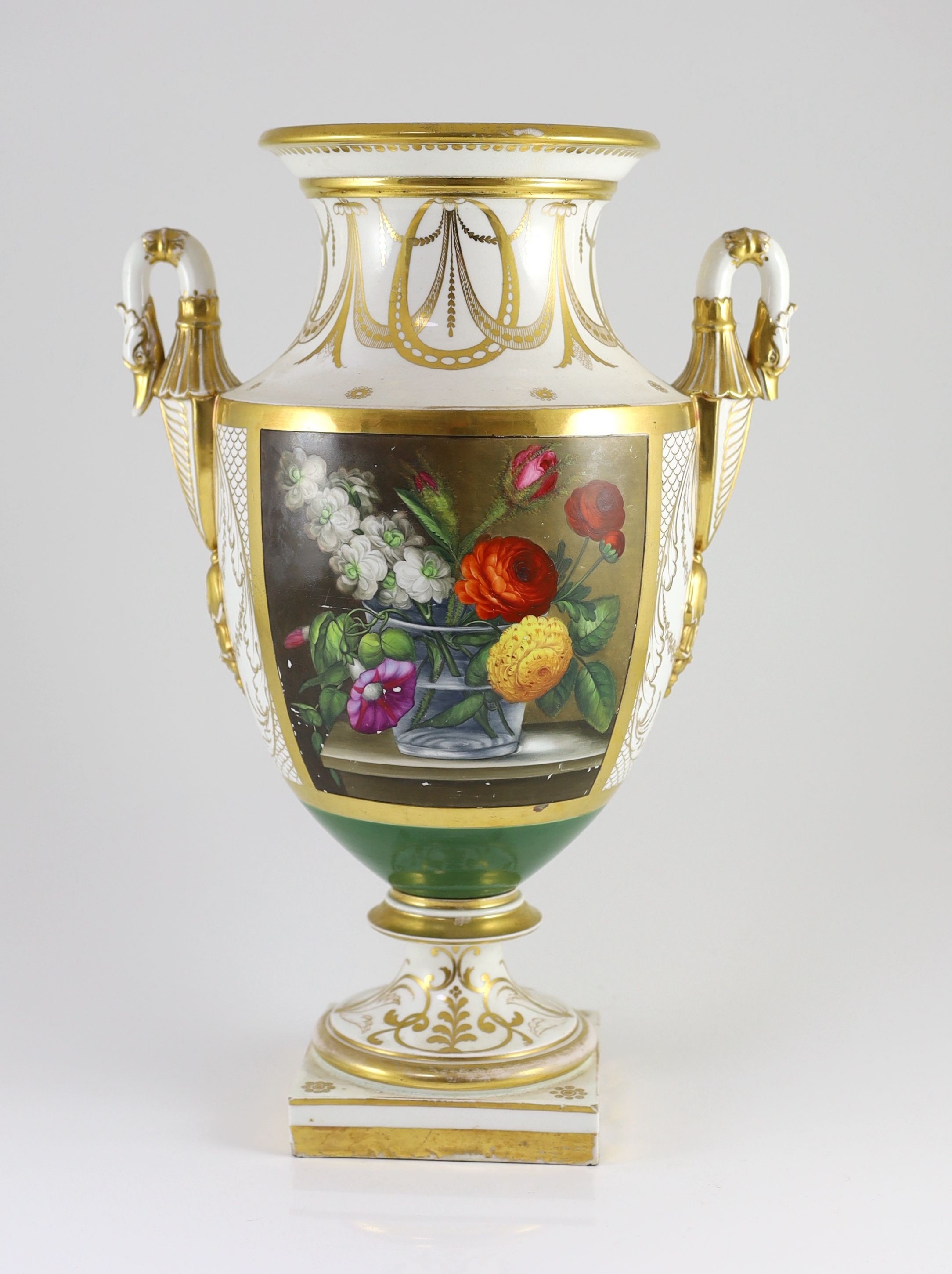 A large English porcelain pedestal vase, c.1810, possibly Coalport, 42cm high